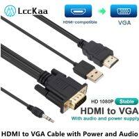 LccKaa 1080P HDMI Ke Adaptor VGA 1.8M Kabel HDMI Ke VGA dengan Daya dan Audio untuk Komputer Laptop PC Proyektor Monitor HDTV Xbox