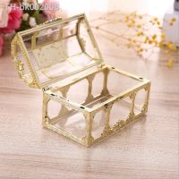 ✥❄❁ Transparent Plastic Candy Box Mini Golden Treasure Box Food Grade Small Jewelry Storage Wedding Candy Packaging Gift Box