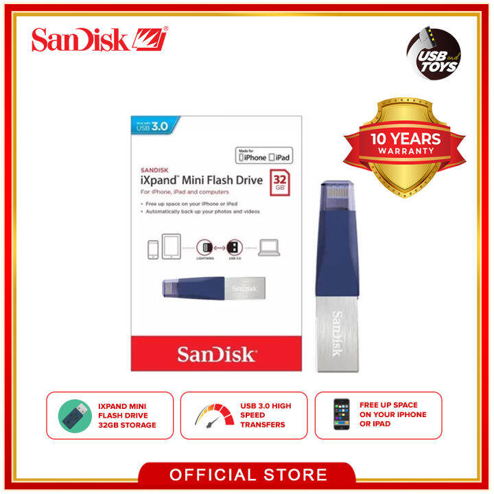 SanDisk iXpand Mini 32GB USB 3.0 Flash Drive for IOS and Computer (Blue