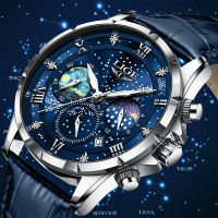 LIGE ยี่ห้อ Blue นาฬิกาหรูหรา Mens นาฬิกากันน้ำ Chronograph Luminous Men S นาฬิกาข้อมือหนังผู้ชายนาฬิกาควอตซ์ Casual Clock