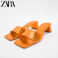 2023 ZARAˉSummer New Orange French Low Heel External Sandals for Women with High Heel Slippers for Women