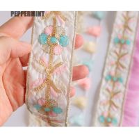 (Star fabric)1หลาเลื่อมลูกไม้ตัดแต่งลายปัก Jacquard ริบบิ้นตัดแต่งสำหรับประดับงานฝีมือตัดเย็บ