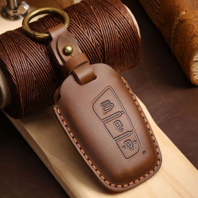 Luxury Car Key Case Cover Fob Protector Leather Keychain Accessories for Hyundai Santa Fe IX45 Equus Genesis Keyring Holder Bag