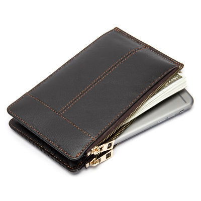 Quality Cowhide Men Clutch Wallets Genuine Leather Long Purses Business Large Capacity Wallet Double Zipper Phone Bag For Male