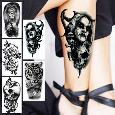 【YF】 Vampire Temporary Tattoos For Women Men Realistic Lion Knight Dahlia Tiger Skull Fake Tattoo Sticker Leg Forearm Tatoos Creative