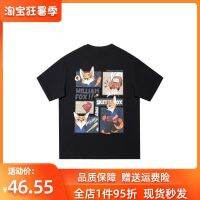 WILLIAM FOX SONS hand-painted cartoon anime fox typesetting letter printing loose round neck short-sleeved T-shirt