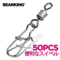 BEARKING 50ชิ้นเบ็ดตกปลาแบบหอกเบ็ดตกปลาอุปกรณ์เสริมสำหรับตกปลาคอนเนคเตอร์แบบเข็มกลิ้งแบกสลักหมุนสแตนเลสกลิ้งสแน็ปจับหมุน