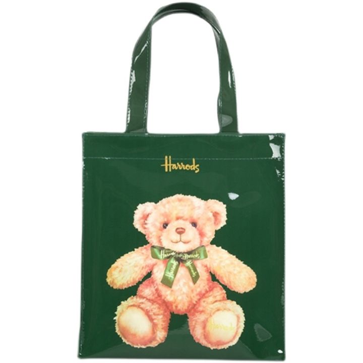 harrods-green-bottom-teddy-shoulder-bag-tote-bag-zipper-pvc-waterproof-bag-work-lunch-bag-printed-tote-bag