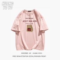 HUANGYOYO เสื้อยืดเสื้อแขนสั้นลายตัวอักษรผ้าฝ้ายพิมพ์ลาย100% สำหรับผู้หญิงของ