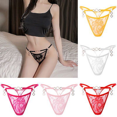 Xuchen1 Women Thin Underpants Hollow Out Thong Perspective Underwear Low Waist Solid Color Flower Lace Panties Lingerie Seamless Breathable Sexy