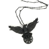 【Ready Stock】⚡? Original Black Raven Statement Unisex Necklace y2k Gothic Viking Symbol Crow Pendant Long Chain Necklace For Women Men Jewelry