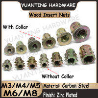 10-30 ชิ้น M3 M4 M5 M6 M8 สีสังกะสีชุบเหล็กคาร์บอน Spiked Nuts Connect Nuts Wood Insert Nut with Collar and without Collar-SJK STORE