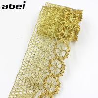 [HOT!] 7cm wide 10yards Gold Thread Knitted Lace Ribbon Trims Wedding Party Home Decoration DIY Handmade Patchwork Lace Supplier