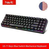 Havit US-71Keys แบล็คไลท์แป้นพิมพ์เชิงกลสำหรับเล่นเกม LED และคีย์ DE-72สวิตช์แบบมีสายสีน้ำเงินขนาดเล็กกะทัดรัดพร้อมคีย์บอร์ดพื้นฐาน USB แบบถอดได้