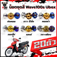 น็อตชุดสีเวฟ100เอส ยูบ็อก (1ชุด=20 ตัว)น๊อตชุดสีWave100s Ubox น็อตชุดสีเวฟ100s น็อตเฟรมเวฟ100s uboxน็อสแตนเลส(W100sUbox)