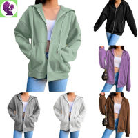 Ready Stock Hoodie Coat Women Plus Size Velvet Casual Zipper Long Sleeves Top Ladies Autumn Solid Color Slim Fit Pocket Sweater Jacket Student Girl Sports Tops