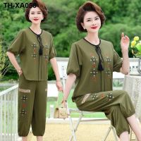 Mothers summer dress 2023 new foreign style top grandma suit middle-aged and elderly womens summer short-sleeved chiffon two-piece suit