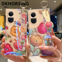 DKHORSING เคส3D ใหม่สำหรับ OPPO Reno 10 / Reno 10 Pro / Reno 10 Pro + เคสโทรศัพท์ภาพดอกไม้พลอยเทียมบลูเรย์สุดหรู Oppo Reno 10 5G 2023ฝาหลังซิลิโคนนิ่ม OPPO Reno 10Pro บวก5G พร้อมสายรัดข้อมือ