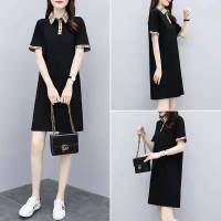 Burberry Dress Large Size Western Style Lapel Dress Summer New Korean Version Loose and Thin Stitching Plaid Short-sleeved Skirt