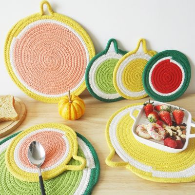 1Pc 30cm Household Kitchen Dining Table Fruit Series Round Cotton Rope Woven Placemat Pan Mat Heat Insulation Pad Coaster Pot