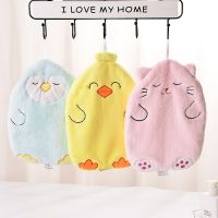 ◘ 1Pcs Super Absorbent Hanging Type Cat Embroidered Towelette Home Decora Dual Purpose Coral Velvet Hand Towel Bathroom Supplies