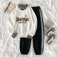 2pcs Women Set Outfits Long Sleeve Hoodies Sweatshirt Tops + Long Pants Ladies Casual loose Sports white Suit student Tracksuits