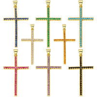 Hot Juya DIY เครื่องประดับทางศาสนา Handmade สีสัน Cubic Zirconia 18K ชุบทอง Saint Christian Cross Charms ขายส่ง