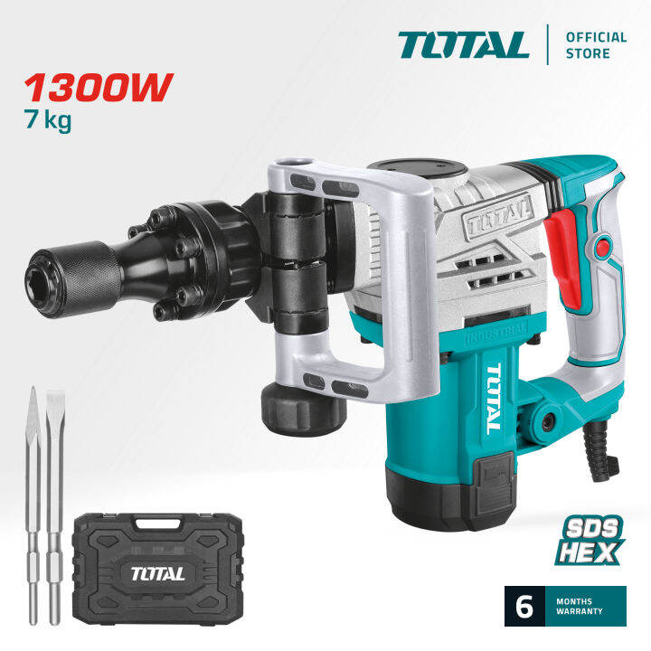 TOTAL Demolition Breaker (1300W, 20J), incl. 2 pcs Chisel Bit + Oil Grease, in Carrying Case