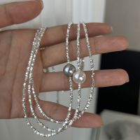 Original S925 sterling silver Shijia gray pearl necklace light luxury high-end broken silver clavicle chain necklace Internet celebrity all-match accessories summer