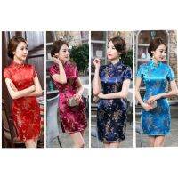 【CW】✕  Woman Chinese Short Cheongsams Phoenix Flower Embroidery Silk Qipao for