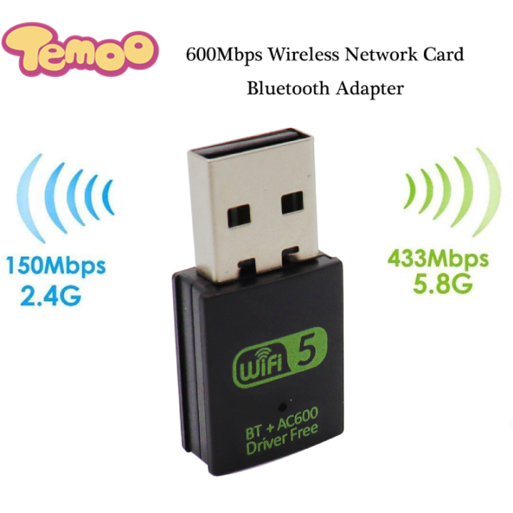 Temoo 600Mbps Drive Free Dual-band 5G/2.4G Wireless Network Card USB ...