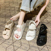 【YY】Koovan Womens Sandals 2023 New Female Ins Summer New Network Plaid Flats Rome Sandal Hook &amp;loop Shoes