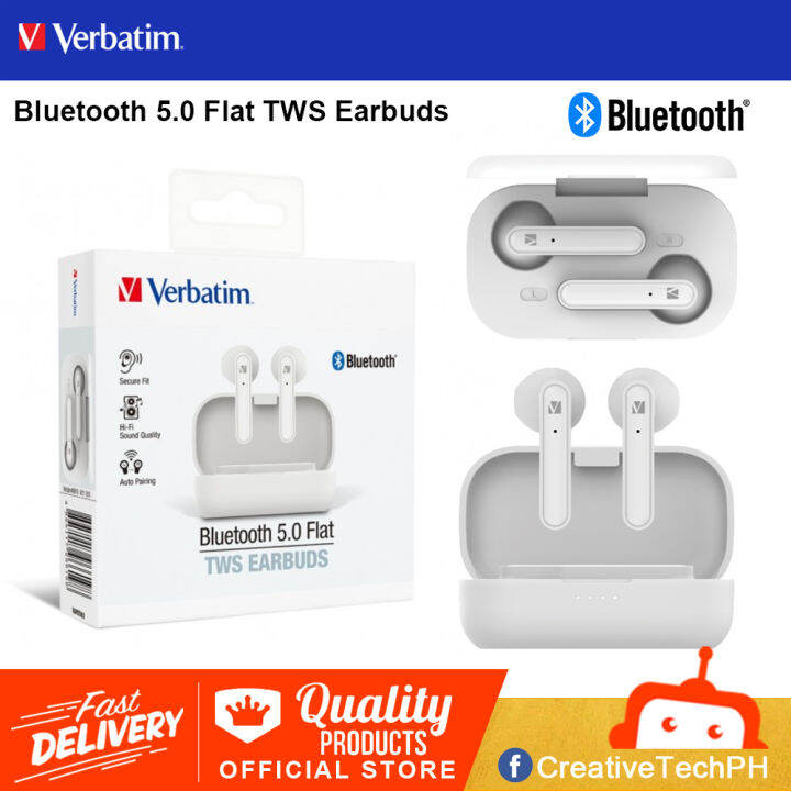 Verbatim Bluetooth 5 0 Flat Tws Earbuds White Up To 16 Hours Listening Time Lazada Ph