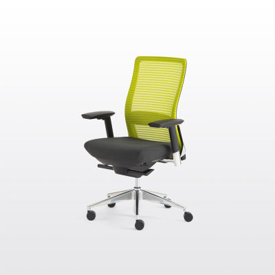 Modernform เก้าอี้สำนักงาน รุ่น Series15s เก้าอี้พนักกลาง แขนปรับได้ ขาALU เบาะผ้าดำพนัก/ตาข่ายเขียว