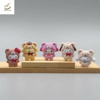 DISFUNNY 5pcs Pachacco ฟิกเกอร์อนิเมะ Melody Kitty Bear เมโลดี้ Cinnamoroll ฟิกเกอร์แอคชั่น คิตตี้สำหรับเด็ก ชุดของเล่นตกแต่ง