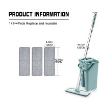 Squeeze Mop With Bucket 360 Rotating Flat Hand Free Washing Floor Cleaning Wet Dry With 46Pcs Replaceable Microfiber Pads