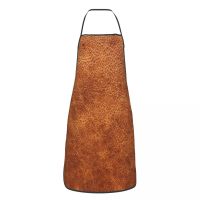 Unisex Brown Vintage Faux Leather Print Bib Apron Adult Women Men Chef Tablier Cuisine for Kitchen Cooking Gardening