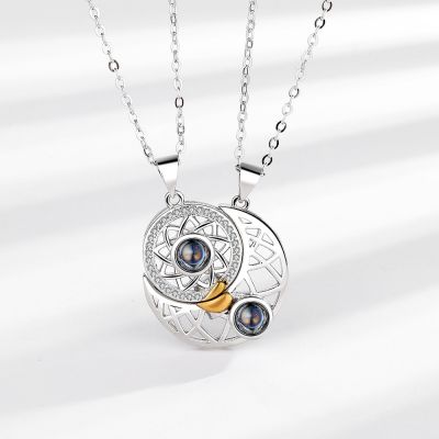 [COD] 925 sun and moon projection necklace male female pair simple supply pendant clavicle chain neck