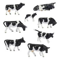 Evemodel 32Pcs Model Railway HO Scale 1:87 Painted Farm Animals Black White Cows 8 Different Poses P8714