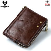 ZZOOI RFID Card Holder Wallet for Men Genuine Leather Small Money Bag Luxury Double Zipper Coin Pocket Quality Male Clutch Carteira