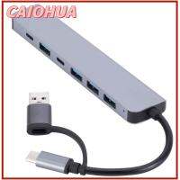 CAIOHUA Pd ชาร์จไฟ ฮับ USB C อะแดปเตอร์ OTG การถ่ายโอนข้อมูล ตัวแยก USB 3.0 Type-C อะลูมิเนียมอัลลอยด์ 7 in 1 สถานีท่าเรือ สำหรับ Mobile Phone Tablet แท็บเล็ตโทรศัพท์มือถือ