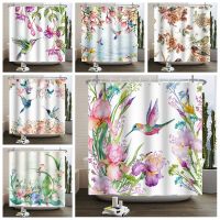 Flower Hummingbird Shower Curtain for Bathroom with Hooks Polyester Fabric Bath Curtain Machine Washable Waterproof 180x240