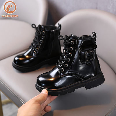 Yya ZHOU รองเท้าบูทบูทหนัง PU มาร์ตินเด็กผู้หญิง,Sepatu BOOT Pendek สไตล์อังกฤษเด็กผู้ชายสำหรับรองเท้าบูทเด็ก