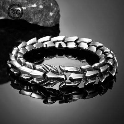 Ouroboros Dragon Head Bracelet Men Punk Stainless Steel Wristband Vikings Blessing Bangles Nordic Amulet Charm Male Jewelry Gift