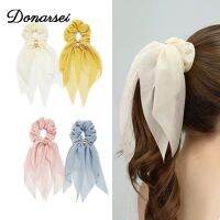 【YF】 Simple Gauze Elastic Hair Band For Women Solid Color Scarf Bowknot Rubber Ponytail Holder Girls Ties Accessory