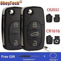 Okeytech สำหรับ Audi TT A2 A3 A6 A4 A8ที่รีโมทพลิกพับได้ซองใส่กุญแจ CR1616/CR2032ที่ยึดแบตเตอรี่ฝาครอบกรอบกุญแจรีโมทรถยนต์พร้อมใบมีด