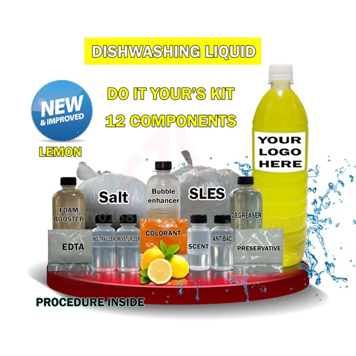 DISHWASHING LIQUID KIT 12 COMPONENTS LEMON 1617 Liters yield (Do it