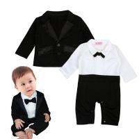 [COD] Foreign trade infant mens fashion romper bow tie long-sleeved dress jumpsuit suit jacket