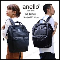 NekokissBag Anello แท้100% All black Limited Editon Backpack Regular &amp; Large size กระเป๋าเป้สะพายหลัง