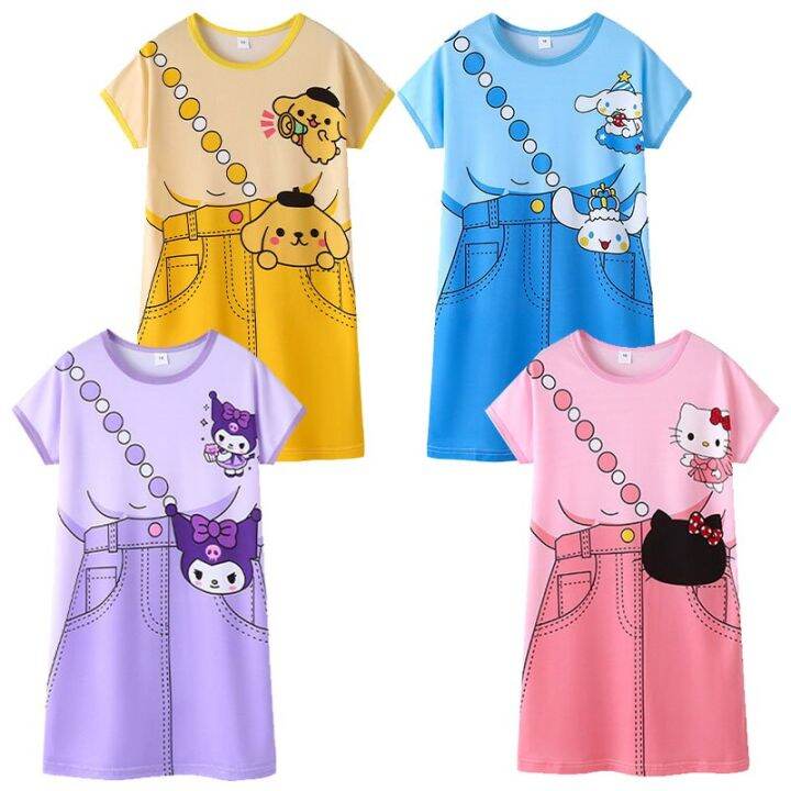 Girl Dresses Cartoon Sanrios Hellokittys Cinnamoroll Kuromi Children ...